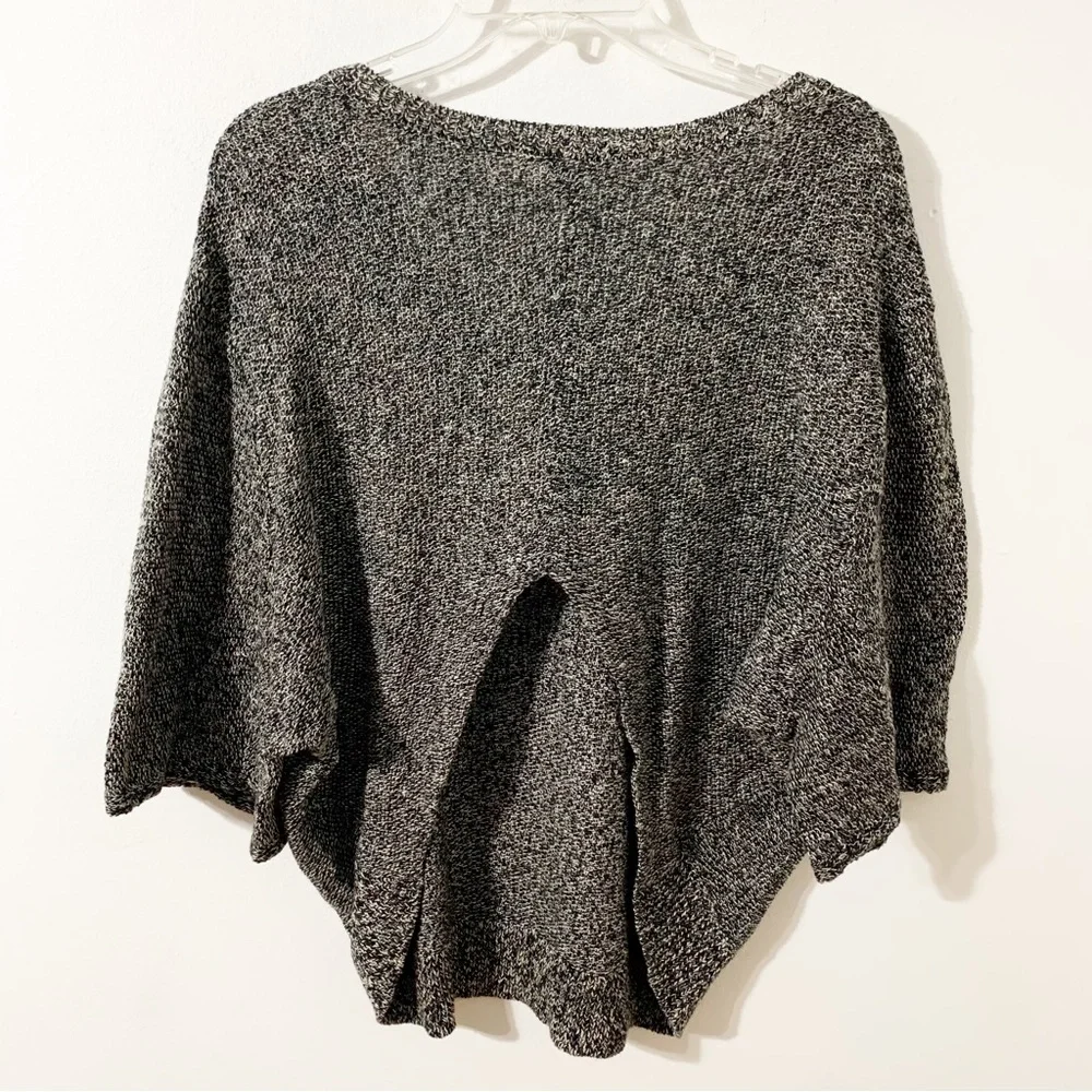 FREE PEOPLE Rising Sun Knit Black Combo Split Back Crop Pullover Sweater Top⚫️⚪️